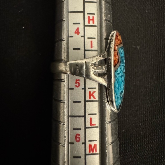 Sterling Silver Artisan Crushed Turquoise and Crushed Turquoise Ring - Picture 3 of 5